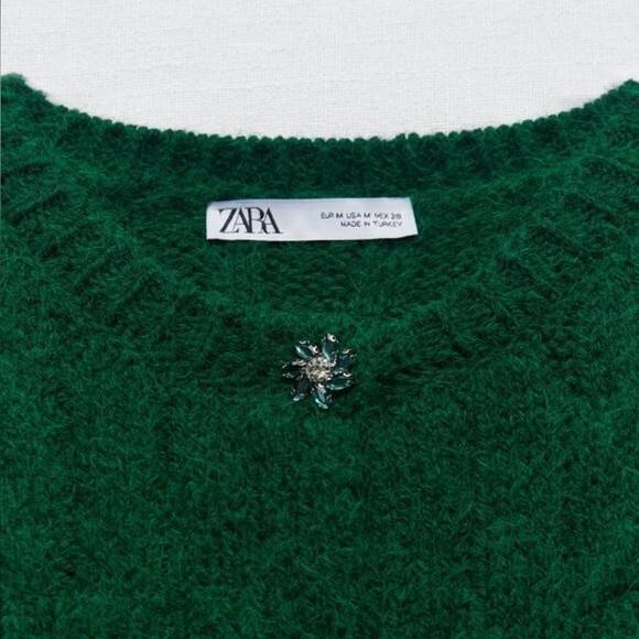 Zara Knit Cardigan With Jewel Buttons Bottle Green Size Medium NEW NWT - Picture 4 of 14